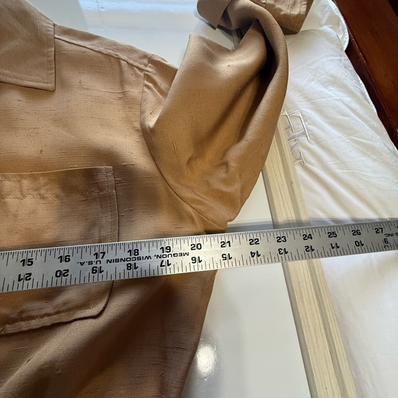 Vintage YSL Rive Gauche Tan Raw Silk Shirt Dress FR 42 US 8/10 - Picture 9 of 14